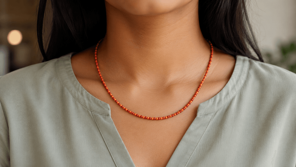 Crimson Coral Root Bead Necklace thumbnail 2